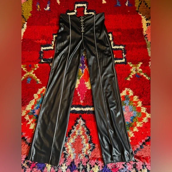 Deadstock 70s Vintage Fredricks of Hollywood Liquid Faux Leather studded Pants - Picture 1 of 12